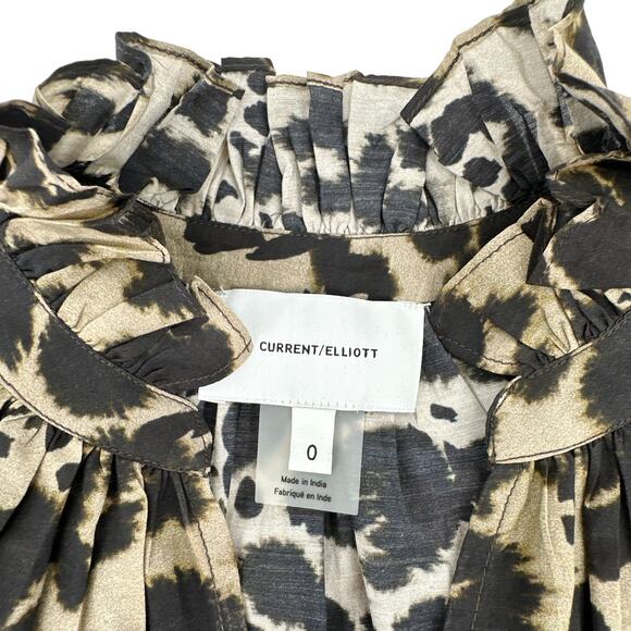 CURRENT ELLIOTT Annabelle Blouse In Khaki Inky Leopard Print XS - Picture 4 of 9
